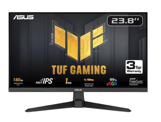ASUS TUF Gaming 24” (23.8 inch viewable) 1080P Monitor (VG249Q3A) - Full HD, 180Hz, 1ms, Fast IPS, Extreme Low Motion Blur, FreeSync Premium, Speakers, DisplayPort, HDMI, Variable Overdrive, 99% Srgb